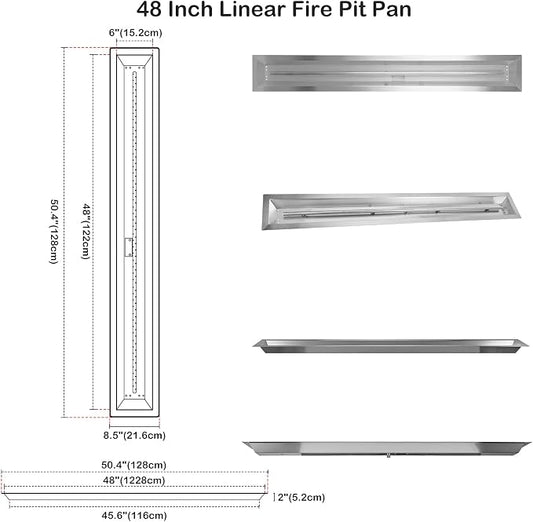 Stanbroil 48 by 6-Inch Drop-in Linear Trough Fire Pit Burner, 304 Stainless Steel Gas Fire Pit for Outside, BTU 91,000 Max