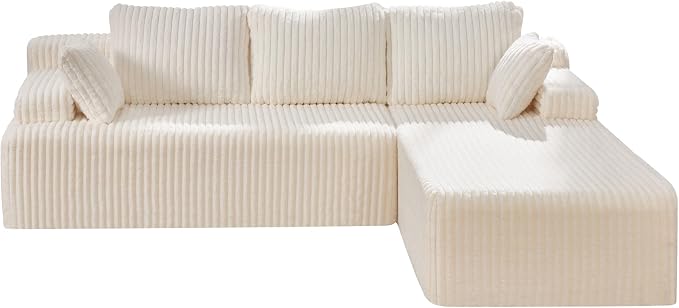 Hobestluk Boneless Couch Modular Sectional Sofa for Living Room Furniture | 98" Right Facing Chaise White,Memory Foam,Removable Cover,Non-slip Bottom,No Assemble Required,Furniture for Apartment