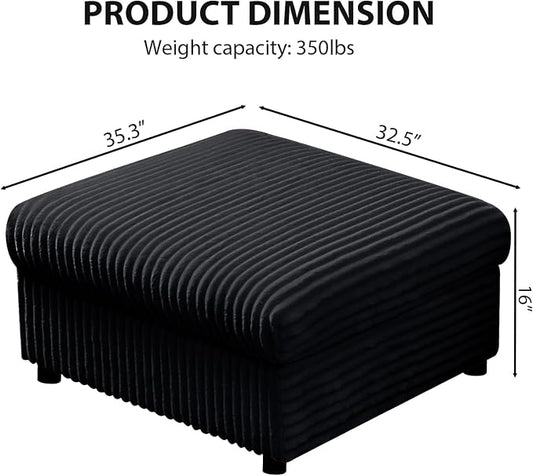 35" Corduroy Ottoman with Storage, Oversized Storage Ottoman for Living Room, Large Square Ottoman for Sofa Couch, Black