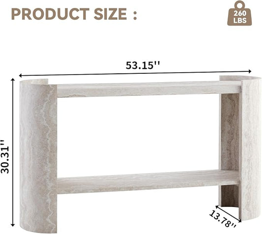 LKTART 53" Console Table for Entryway with Faux Marble Pattern, Couch Tables Behind Sofa, Space-Saving Wooden Entry Foyer Hallway Table with Shelf, Modern Console Sofa Tables for Hallway Organization