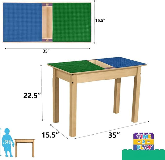 Contender Time-2-Play Kids Activity Play Table, Compatible with Lego Bricks, Extra Sturdy Birch Plywood, 35" W X 15.5" D, Blue & Green, 22" Legs for Ages 6-9