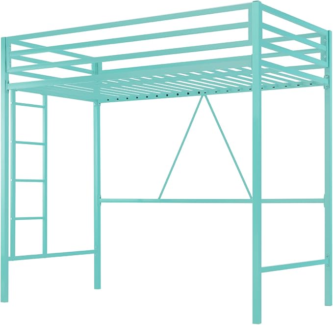 SHA CERLIN Loft Bed Twin Size with Ladder and Guardrail,Aqua Blue | Heavy Duty Metal Slats Support,No Box Spring Needed,Small Space Saving Furniture for Bedroom Dorm