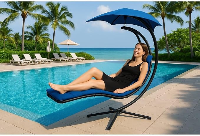 Replacement Cover for Outdoor Hanging Lounge Chair Cushion (Cover Only), Waterproof, with Umbrella Fabric and Inflatable Headrest, Patio Curved Chaise Hammock Swing Lounger Cushion Cover (Claret)