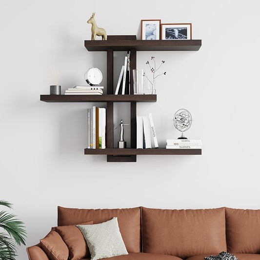 yaqew Variable Wood Floating Shelves Set of 3, Wall Cube Shelves 28.35" Max, Wall Shelves for Living Room Bathroom Bedroom - Dark Walnut Color - 28.35" x 23" x 5.9" Max