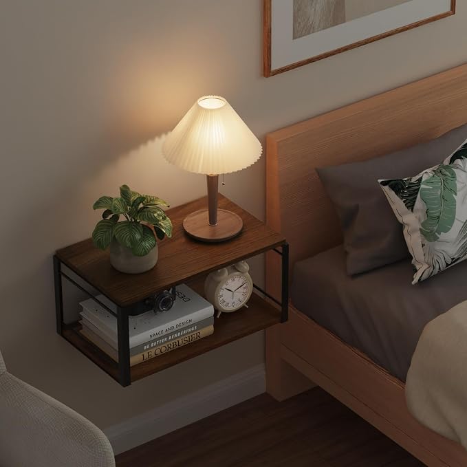 Floating Nightstand Set of 2, Wood Bedside Shelf Wall Mounted Nightstand, Floating Bedside Table for Bedroom, Living Room, Bathroom, Kitchen, Office (Black)