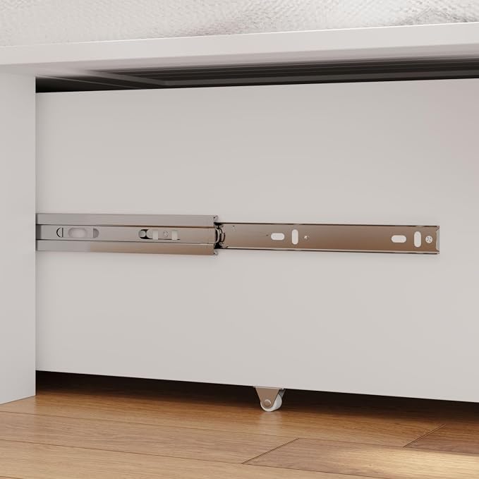 Full Murphy Bed with Drawer, Folded Cabinet Bed with Wheels & Black Metal Handles, Modern Murphy Bed Cabinet for Bedroom Guest Room White 75.6”L x 55.9”W x 41.3”H