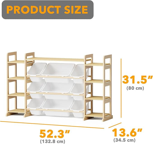 SpaceAid Large Toy Storage Organizer 9 Shelves 9 Bins, Toy Organizers Storage Bookshelf, Kids Bin Shelf Toys Box Bookcase for Bedroom Playroom Organization Room Decor, White