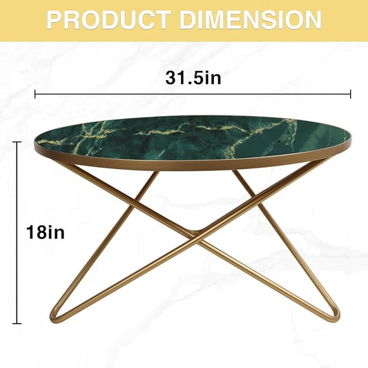 HLR Round Coffee Table with Green Faux Marble Top