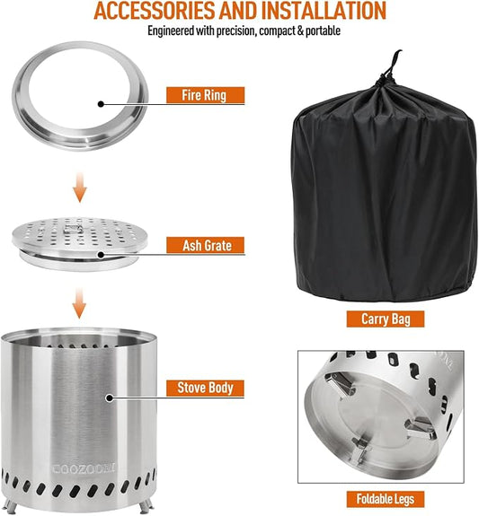 Portable Table Top Fire Pit with Stand, 8.6" Stainless Steel Mini Outdoor Low Smoke Burning Tabletop Firepit Fueled by Pellets or Wood, for Outside Camping