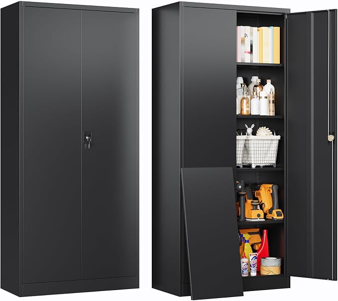 Metal Garage Storage Cabinet with Locking Doors,Steel Tool Cabinets with Adjustable Shelves for Home,Office,Garage,Warehouse Organisieren(Black)