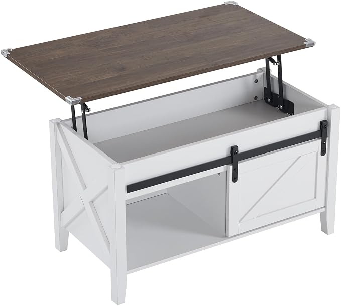 VINGLI Farmhouse Lift Top Coffee Table,36" Living Room Table,White Oak
