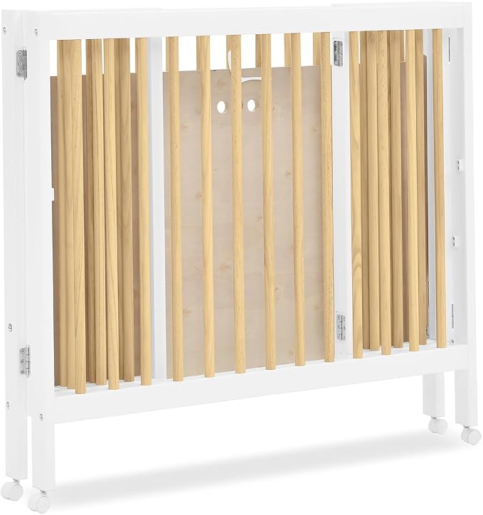 Delta Children Mia Portable Folding Mini Crib with 1.5-Inch Mattress - Greenguard Gold Certified, Bianca White/Natural