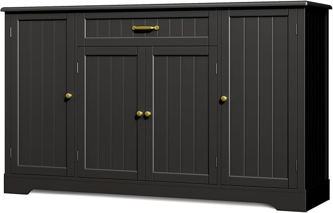 Gizoon 56" Kitchen Coffee Bar Cabinet with Storage Kitchen Sideboard Buffet Cabinet with Drawers, Short Pantry with Door and Shelves for Bathroom and Living Room, Black