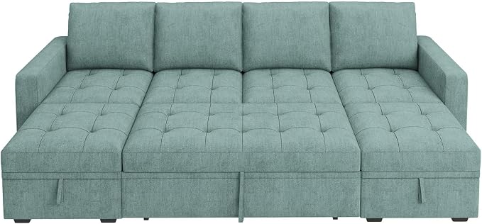 HONBAY Modular Sectional Sleeper Sofa with Pull Out Bed,U Shaped Couch with Storage Seat,Sectional Couches for Living Room,Blue