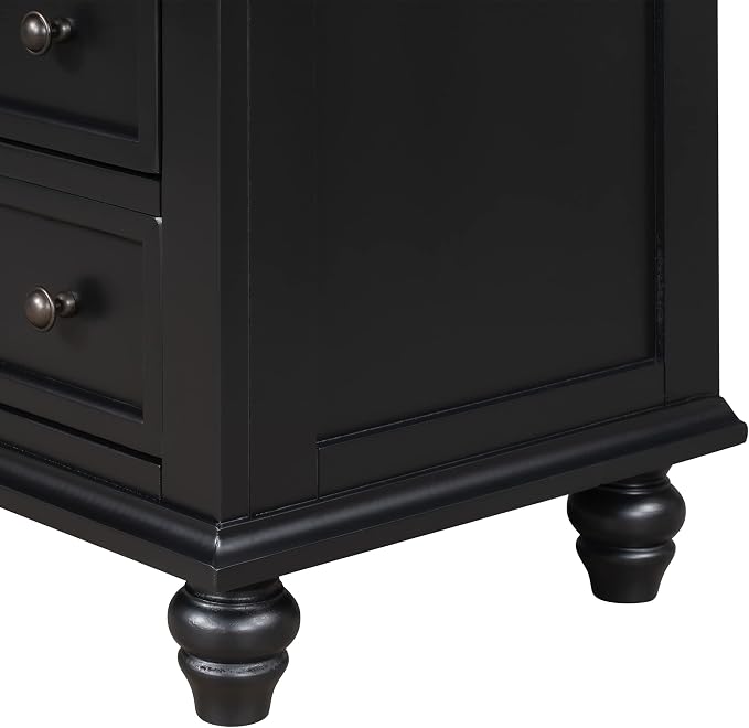 Merax Wood Nightstand with 3 Storage Drawers, Bedside End Table with Pull Out Tray, Black (No Guide Rails)