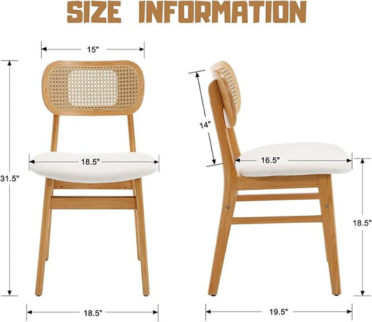 ROCITY Rattan Dining Chairs Set of 6 Beige Linen Fabric Dining Room Chairs Natural Wooden Kitchen Chairs Farmhouse Boho