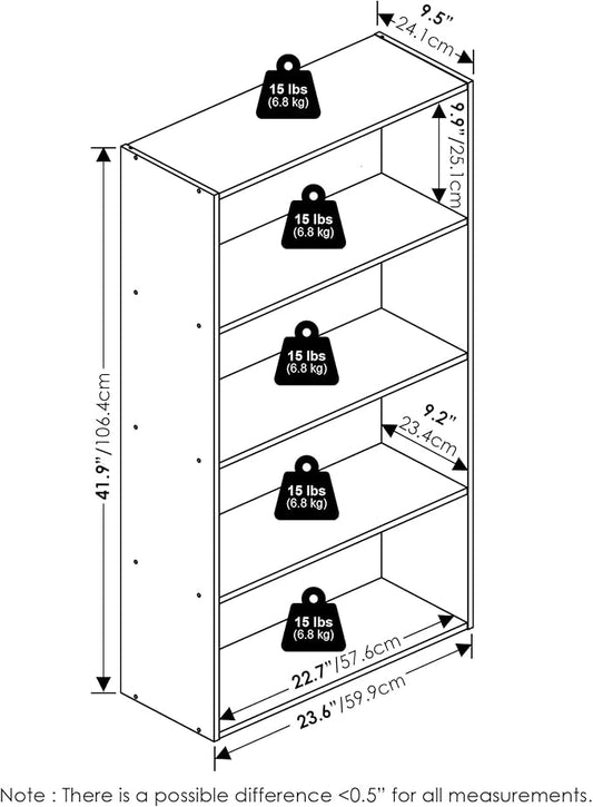 Furinno Jaya Book Shelf, 4-Tier Book Shelf, Bookcase with Open Shelving, Standing Bookshelf, 9.5 x 23.6 x 41.9, for Organization and Storage, for Home Office, Living Room, Amber Pine