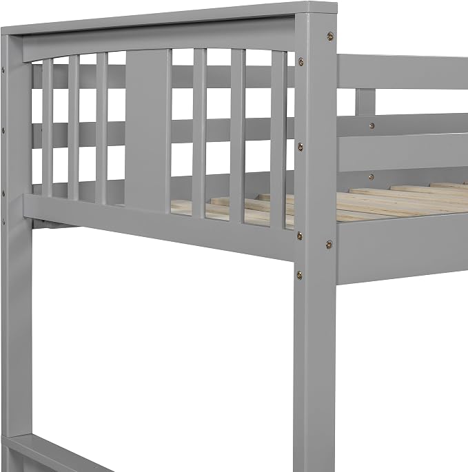 Merax Twin Over Twin Bunk Bed with Ladder, Gray