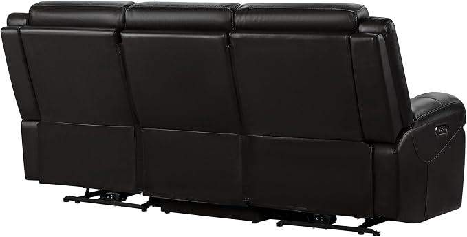 Watson & Whitely Genuine Leather Power Recliner Sofa, 3 Seater Wall Hugger Reclining Sofas with Power Headrest, USB & TypeC Ports, Electric Recliner Couch Set for Living Room, Black