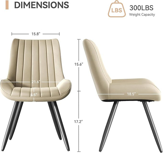 Dining Chairs Set of 2, Mid Century Modern Kitchen Chairs with Soft Cushion, Comfortable Upholstered Fabric Dining Room Chairs for Kitchen,Dark Beige