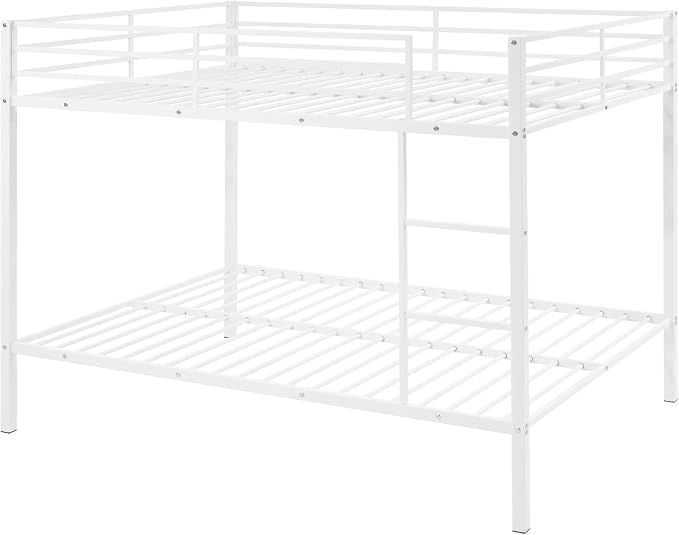EMKK Metal Bunk Bed Full Over Full with Safety Guardrails,Bedframe,Bunk Beds for Dorm,Bedroom,Guest Room,Heavy Duty Metal Slats, Noise Free, No Box Spring Needed, White