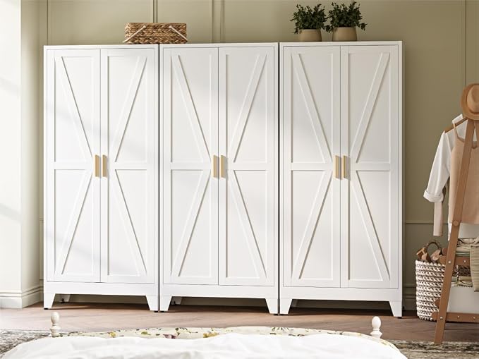 COFaR Metal Armoire Wardrobe Closet with Doors and Shelves & Hanging Rod, 71" Tall Freestanding Wardrobe Storage Cabinet, Bedroom Armoires,Steel Wardrobe Cabinet for Cloak Room,Laundry Room,Gym,Office