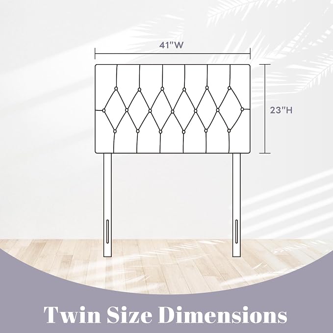 Tufted Upholstered Twin Size Bed Headboard in Modern Button Design, Adjustable Solid Wood Head Board, Premium Linen Fabric Padded Headboards in Bedroom (Dark Grey)