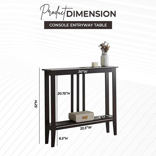 Kings Brand Narrow Console Table w/Storage Shelf, Sofa Entryway, Espresso | Narrow Console Table with Storage Shelf – Slim Design Fits Entryways, Hallways, Behind Sofas, Shelf Décor, Books, Essentials