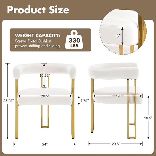 Hyfirm Beige and Gold Modern Dining Chairs Set of 6, Velvet Upholstered Barrel Armchairs with Metal Legs for Kitchen Island, Mid Century Accent Chairs for Dining Room Living Room, Open-Back