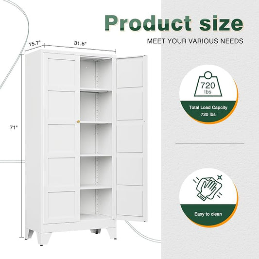 Letaya 71" H Metal Storage Cabinet with 2 Doors and 4 Shelves,Tall Kitchen Pantry Cabinets,Utility Pantry Organizers for Cupboard/Dining/Bathroom/Home Office/Garage (White, 71" H x 16" D x 32" W)