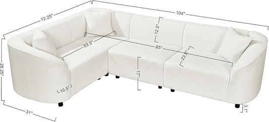 Merax 104" L-Shaped Curved Sofa, Comfy Upholstered Sectional Couch with Extra Deep Seats, Boucle Sofa for Living Room Apartment Office, Beige