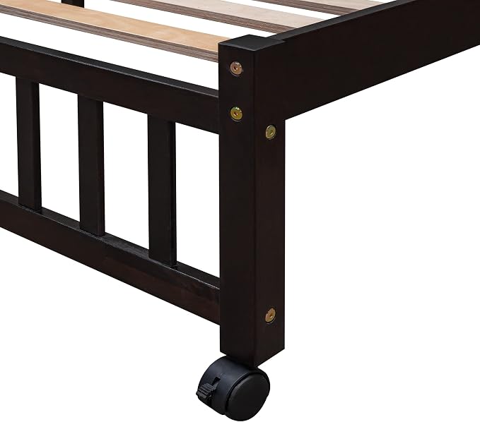 Merax Twin Over Full Bunk Bed with 6 Drawers and 3 Flexible Shelves, Wooden Bunk Bedframe with Storage and Movable Lower Bed, No Box Spring Needed