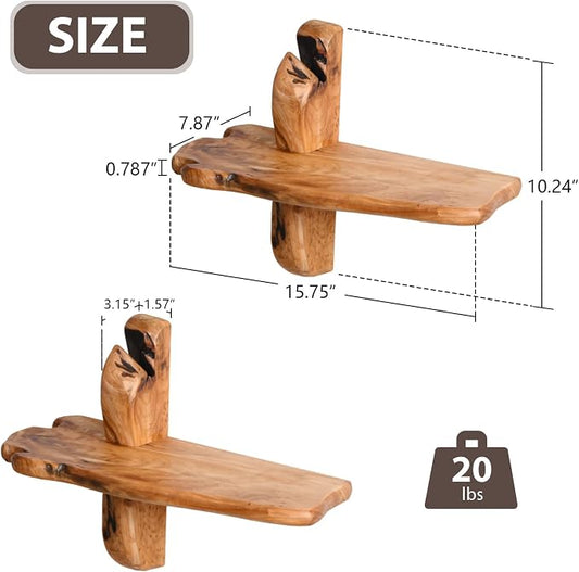 16" Live Edge Wall Mounted Beside Shelf Set of 2, Wood Floating Shelf, Floating Nightstand Handcrafted Root Cedar Bedside Floating Shelf, Unique Natural Wood Wall Decor for Bedroom, Living Room