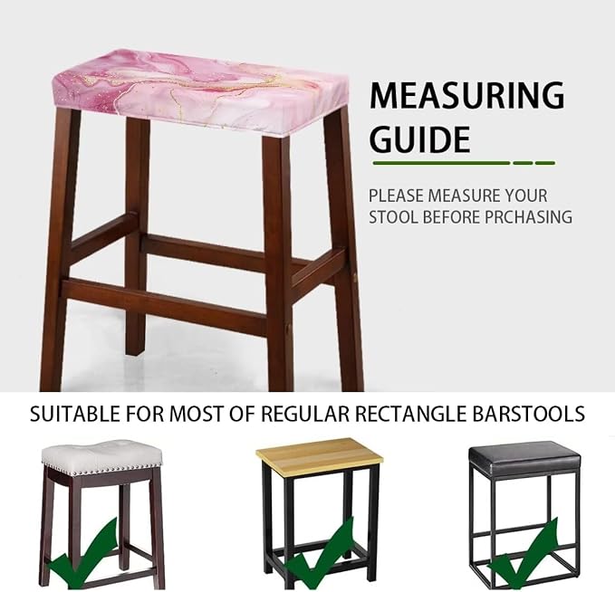 Pink Marble Print Bar Stool Seat Covers Rectangle Stool Covers Set of 2 Bench Covers Slipcover Rectangle Stretch Counter Height Bar Stools Slipcovers Counter Stool Covers Saddle Seat Cover