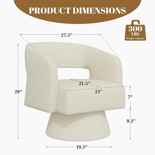 Luxanimarion Swivel Barrel Accent Chair,Oversized Chenille Upholstered Round Swivel Chair,Modern Luxury 360 Degree Living Room Vanity Chair for Bedroom Office,Beige Chenille,4PCS