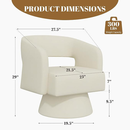 Luxanimarion Swivel Barrel Accent Chair,Oversized Chenille Upholstered Round Swivel Chair,Modern Luxury 360 Degree Living Room Vanity Chair for Bedroom Office,White,1PCS