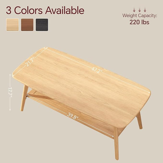 Coffee Table Small Solid Wood Center Table Mid Century Vintage Living Room Coffee Table, Original 47.24 Inch