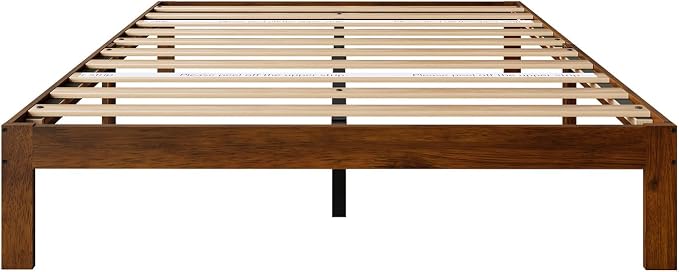 Novilla 12 Inch Queen Bed Frame, Classic Solid Wooden Platform Bed Frame Queen Size, Queen Size Bed Frame Without Headboard, Sturdy Wood Slat Support, No Box Spring Needed, Easy Assembly, Walnut