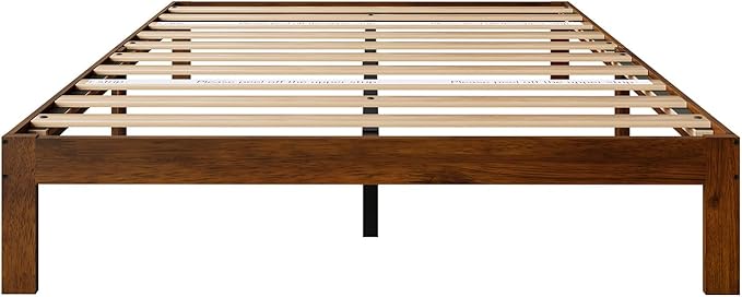 Novilla 12 Inch Full Size Bed Frame, Classic Solid Wooden Platform Bed Frame Full Size, Full Bed Frame Without Headboard, Sturdy Wood Slat Support, No Box Spring Needed, Easy Assembly, Walnut