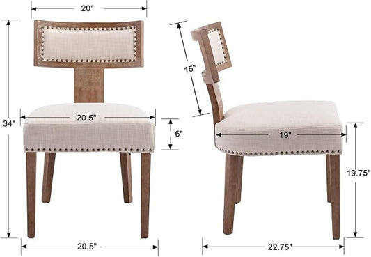 RIVOVA Mid Century Modern Dining Chairs Set of 4 Upholstered Linen Fabric Kitchen Dining Side Chairs with Nailhead Trim, Modern Kitchen Armless Solid Wood Dining Chairs, Beige