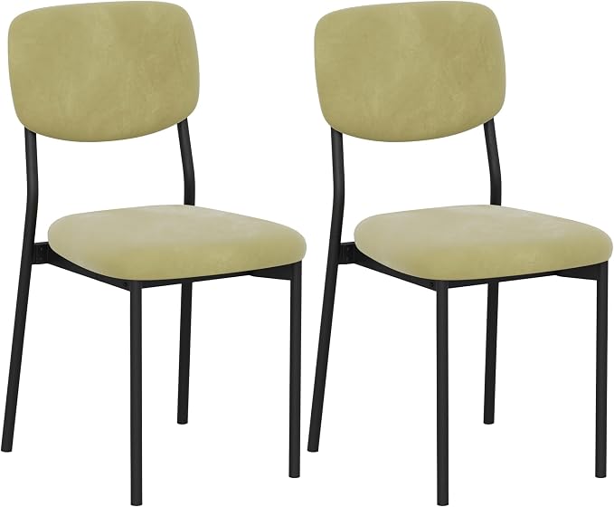 Einhomn Upholstered Dining Chairs Set, Modern Stackable Dining Room Chairs with Soft Velvet Backrest, Kitchen Chairs with Sturdy Metal Legs for Living Room, Restaurant, Set of 2,Light Green