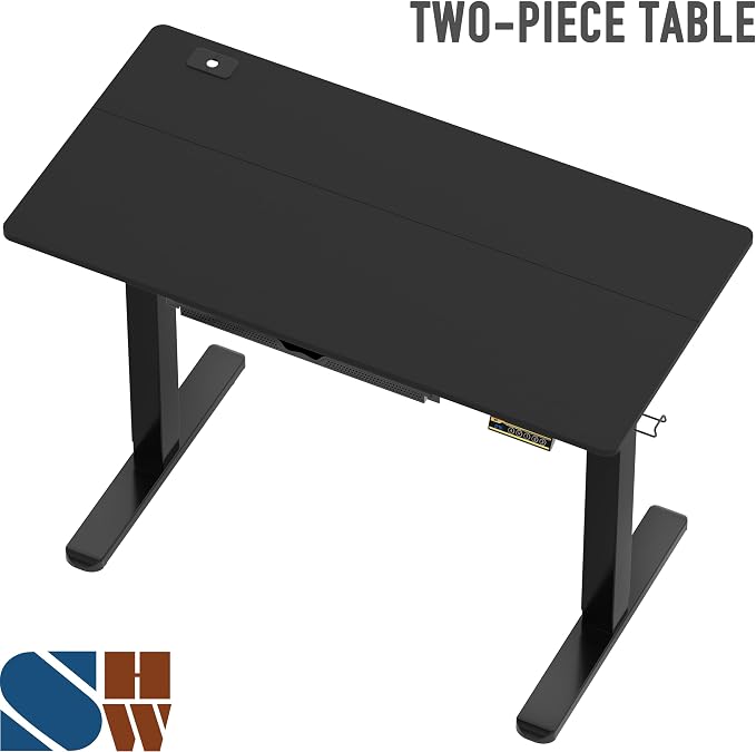 SHW 48-Inch Electric Height Adjustable Standing Desk with Drawer, Memory Preset and Cable Management Tray, Black