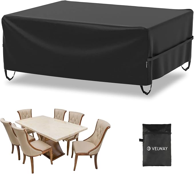 Velway Patio Furniture Cover Outdoor, Waterproof Rectangular Patio Table Chair Set Cover, 98"Lx78"Wx28"H, All Weather Oxford Tear-Resistant Sectional Sofa Set Covers with Windproof Design, Black