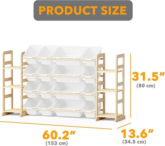 SpaceAid Toy Storage Organizer with 6 Shelves and 16 Bins, Toy Organizers Storage Bookshelf, Kids Bin Shelf Toys Box Bookcase for Bedroom Playroom Organization Room Decor, White