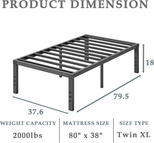 FSCHOS 18 Inch Metal-Bed-Frame Twin-XL/No Box Spring Needed/Reinforced Steel Slats Support/Heavy Duty Mattress Foundation/Easy Assembly/Noise Free/Black