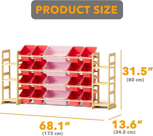 SpaceAid Toy Storage Organizer with 6 Shelves and 20 Bins, Toy Organizers Storage Bookshelf, Kids Bin Shelf Toys Box Bookcase for Bedroom Playroom Organization Room Decor, Red and Pink