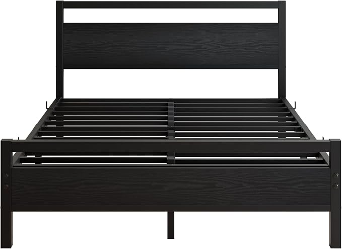 BOFENG Full Size Bed Frame with Wood Headboard,Heavy Duty Platform Bed Frame Full with Storage No Box Spring Needed,Reinforced Steel Slats Support,Mattress Foundation,Black