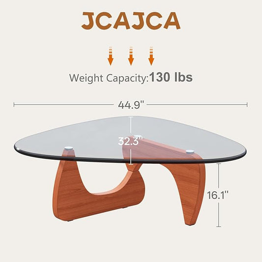 Coffee Table for Living Room Mid Century Modern Center Small Table with Glass Top and Wood, Walnut Transparent(45 Inch)