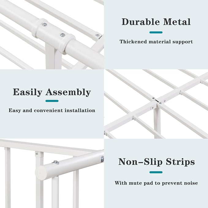 VECELO Classic White Victorian Style Metal Bed Frame with Headboard and Footboard Under Bed Storage No Box Spring Needed Strong Slat Suppor Bed Frame Full Size