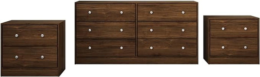 HOME DESIGN Altoona 3-Piece Bedroom Set with Dresser and Two Nightstands, Brown